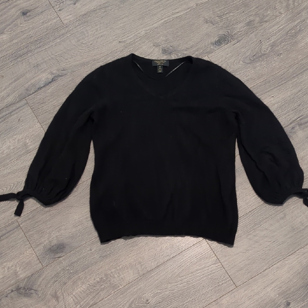 Charter Club Luxury Cashmere Tie Sleeve V-neck Sweater